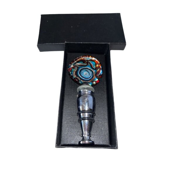 Handcrafted Vibrant Swirl Glass Wine Bottle Stopper With Gift Box – Great For Wi - Picture 1 of 4